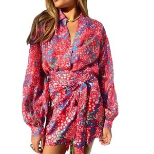 NEVER FULLY DRESSED SCARLETT OVERSIZED BUTTON DOWN ANIMAL PRINT TOP